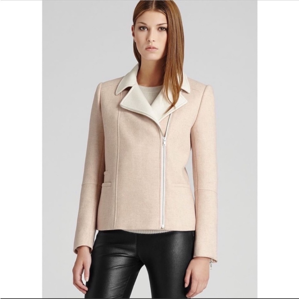 REISS Alana Moto Biker Wool Blend Blush Cream Coat Jacket Size Medium Capsule